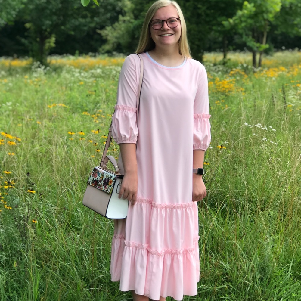 Restocked! Light pink tiered ruffle midi dress